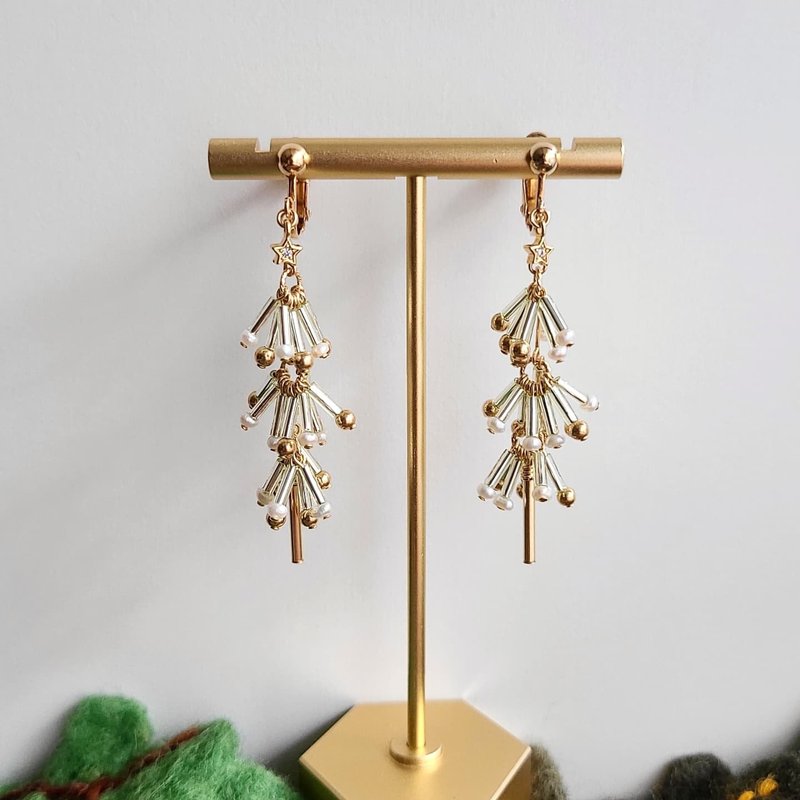 森林秘境 - 精灵绿树耳环 - 耳环/耳夹 - 其他材质 