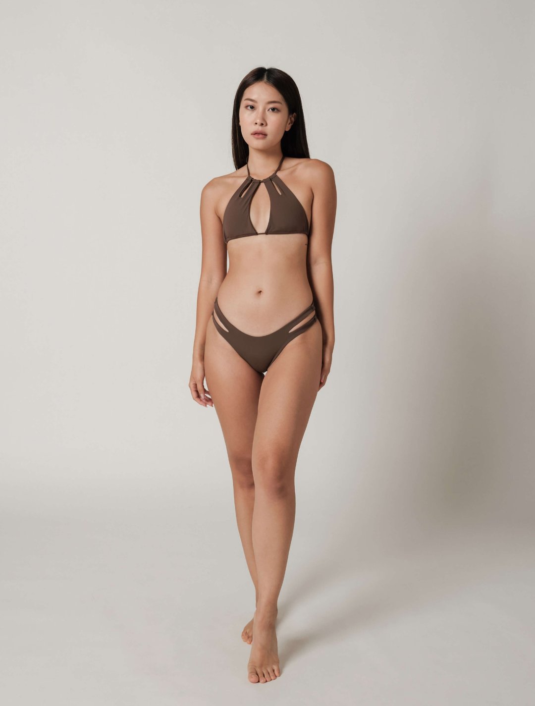 Cocoa 可可棕 / Parrot 绕颈削肩比基尼 / Top - 女装泳衣/比基尼 - 其他材质 咖啡色