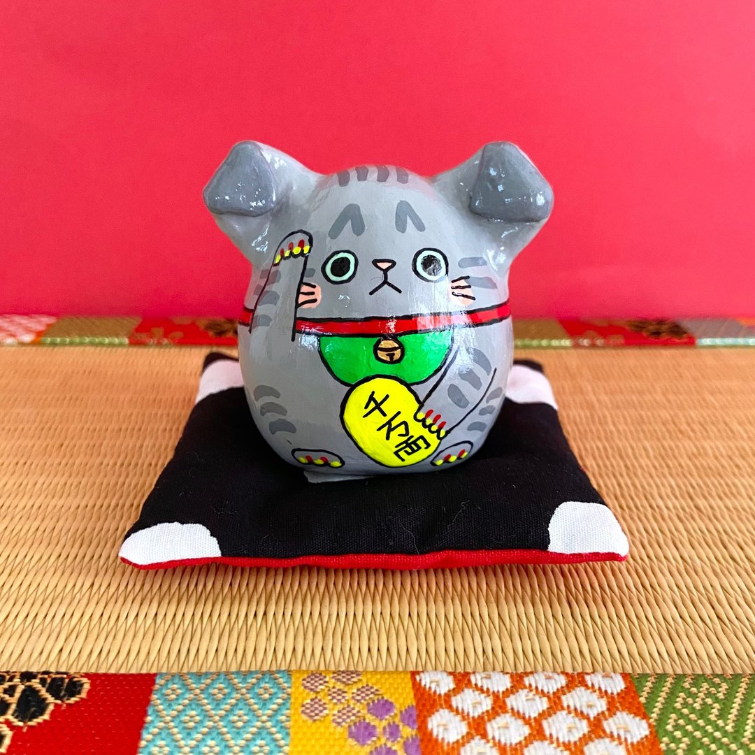 招财猫【大】苏格兰折耳猫 - 摆饰 - 粘土 灰色