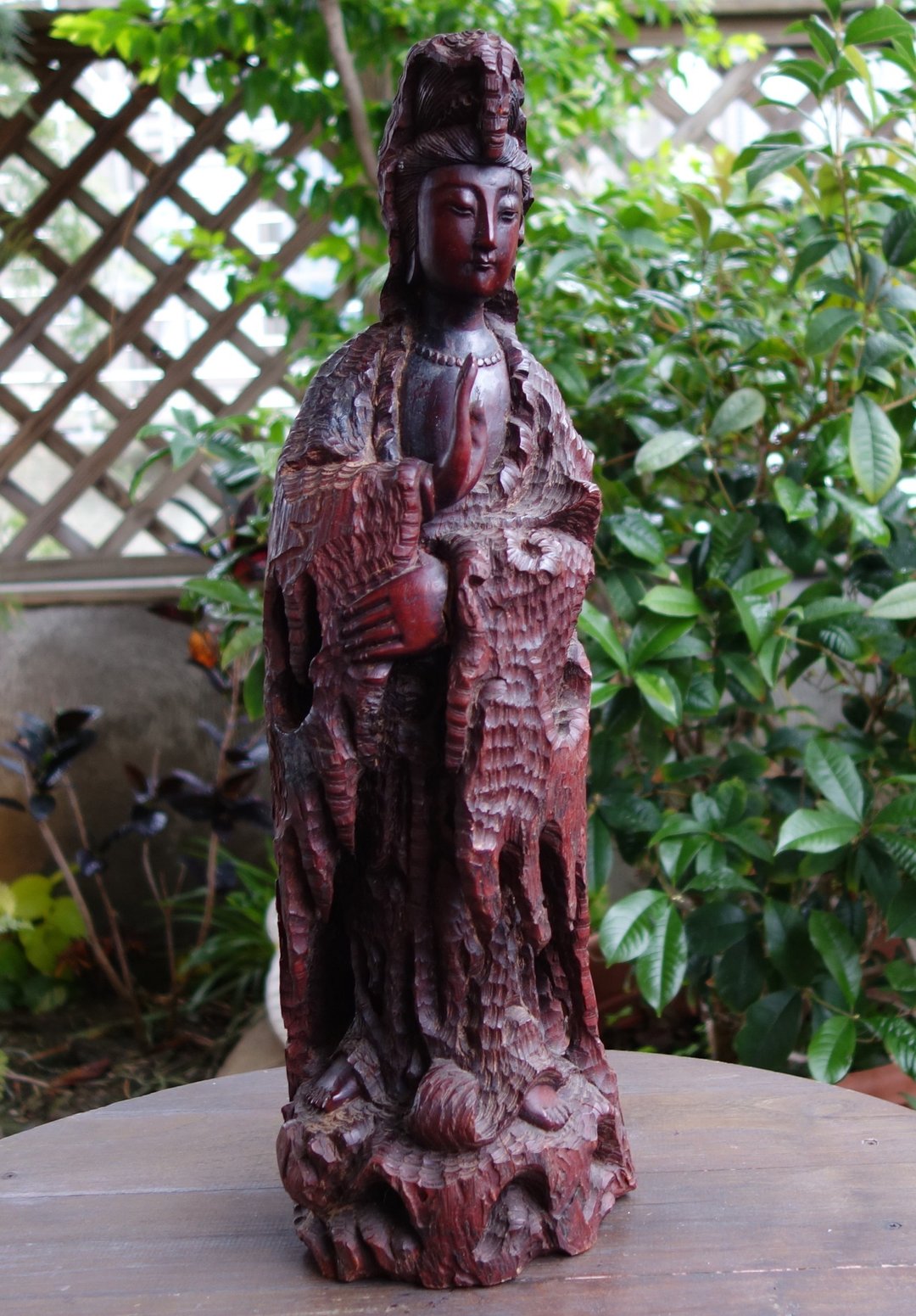 老件 早期 龙眼木 如意观音立像46厘米 观音 古玩 艺术收藏品 佛 - 摆饰 - 木头 咖啡色