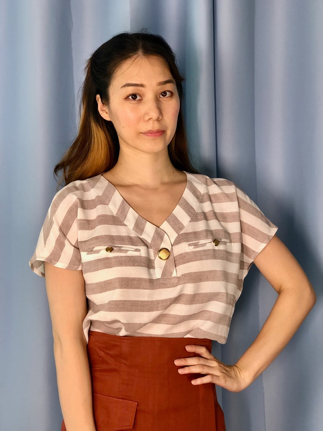 无袖无领横条纹上衣 - 女装上衣 - 其他材质 