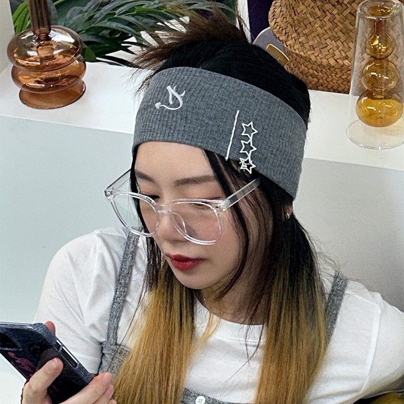 devil headband 【gray】 - 发带/发箍 - 棉 灰色