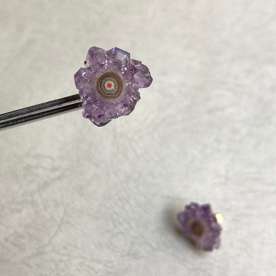 Amethyst Single Stud Earring　(With removable chain) - 耳环/耳夹 - 半宝石 
