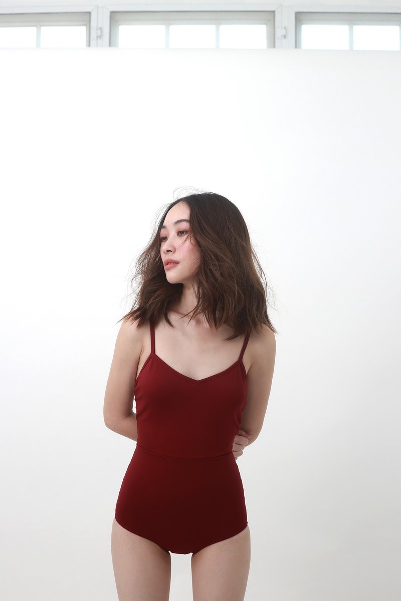 Aprilpoolday / SKITTLES / 酒红色连身泳衣 - 女装泳衣/比基尼 - 其他材质 红色