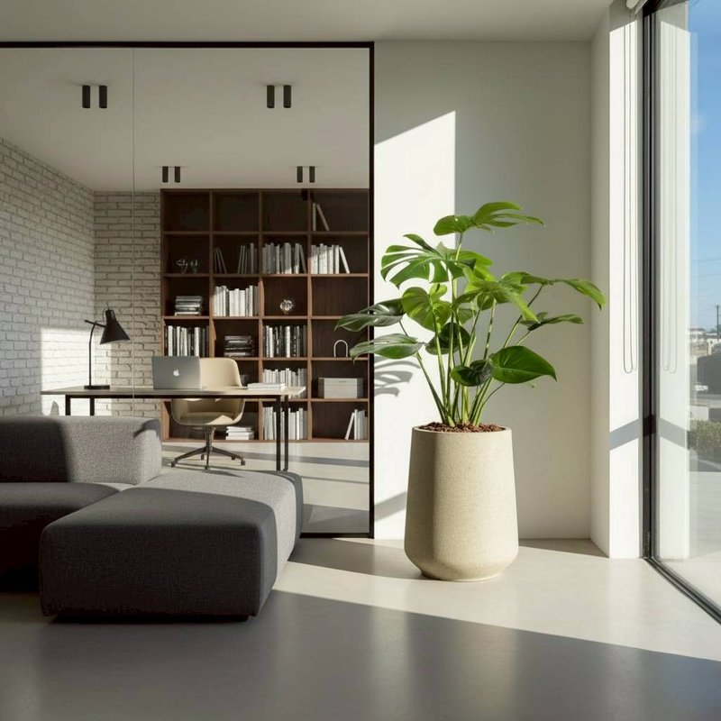 龟背芋 落地盆栽 大盆栽 拿铁棕磨石子花盆 开幕送礼 乔迁礼物 - 植栽/盆栽 - 植物．花 绿色