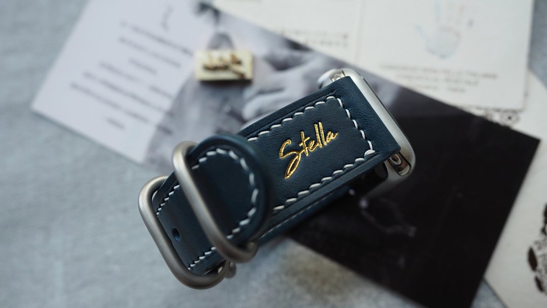 纯手工牛皮苹果AppleWatch表带 藏蓝色 定制化刻字礼物 订制颜色 - 表带 - 真皮 蓝色