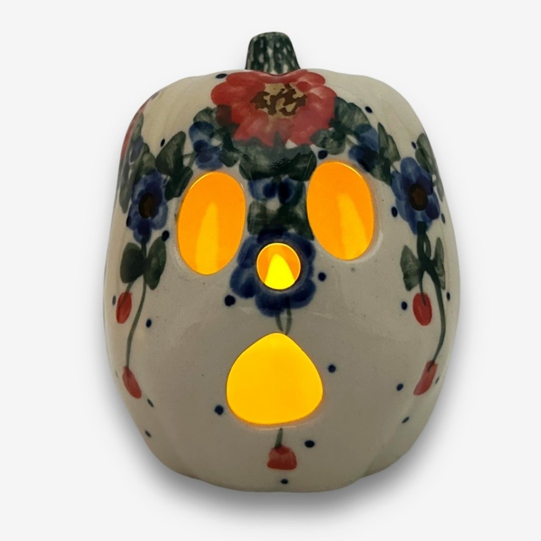 波兰手绘手工陶-南瓜造型烛台灯笼 9cm 万圣节必备 - 蜡烛/烛台 - 陶 白色