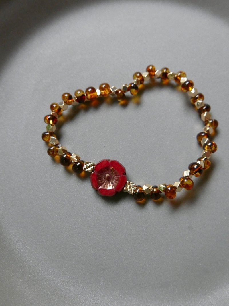 量身订制/红色扶桑花手串 - 手链/手环 - 玻璃 红色