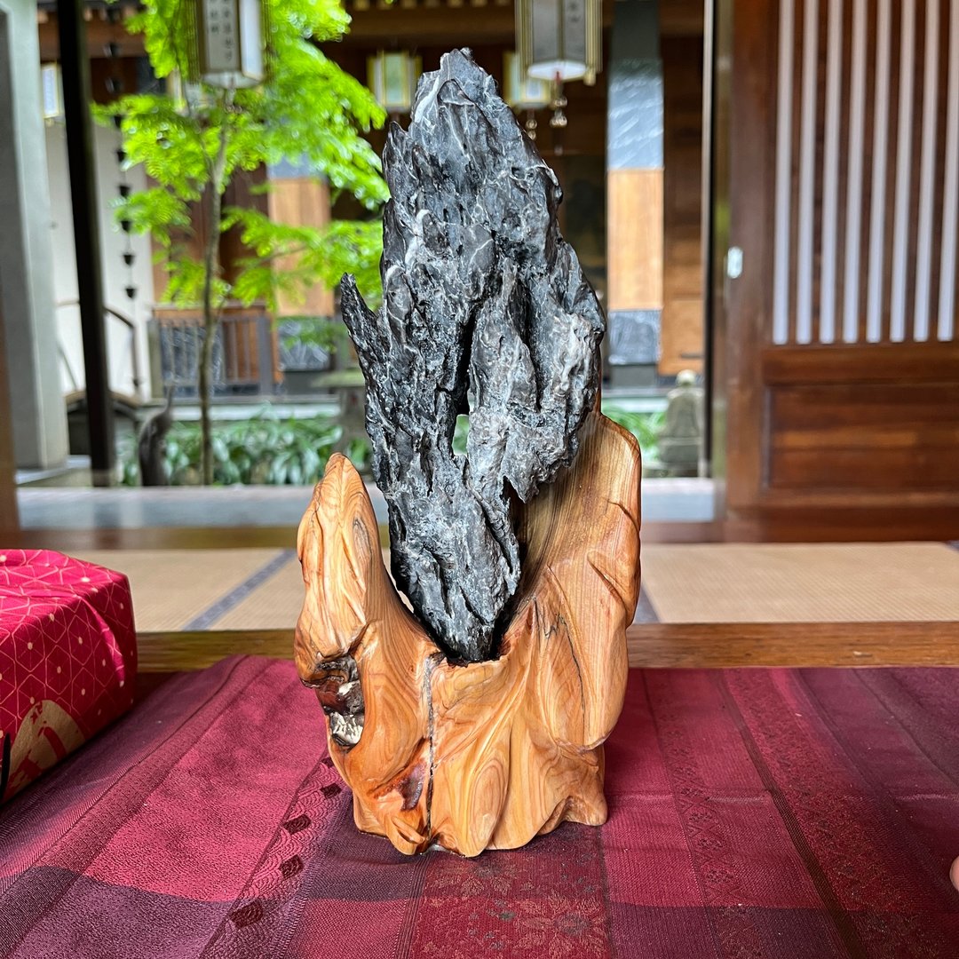睨光遂　木石结合摆件 - 摆饰 - 木头 灰色