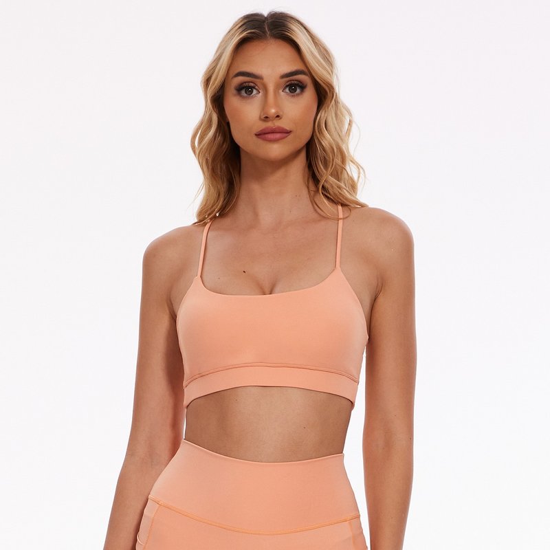 【SILVERWIND】纯色系列柔和桃健身交叉美背运动吊带外穿瑜伽背心 - 女装运动内衣 - 尼龙 橘色