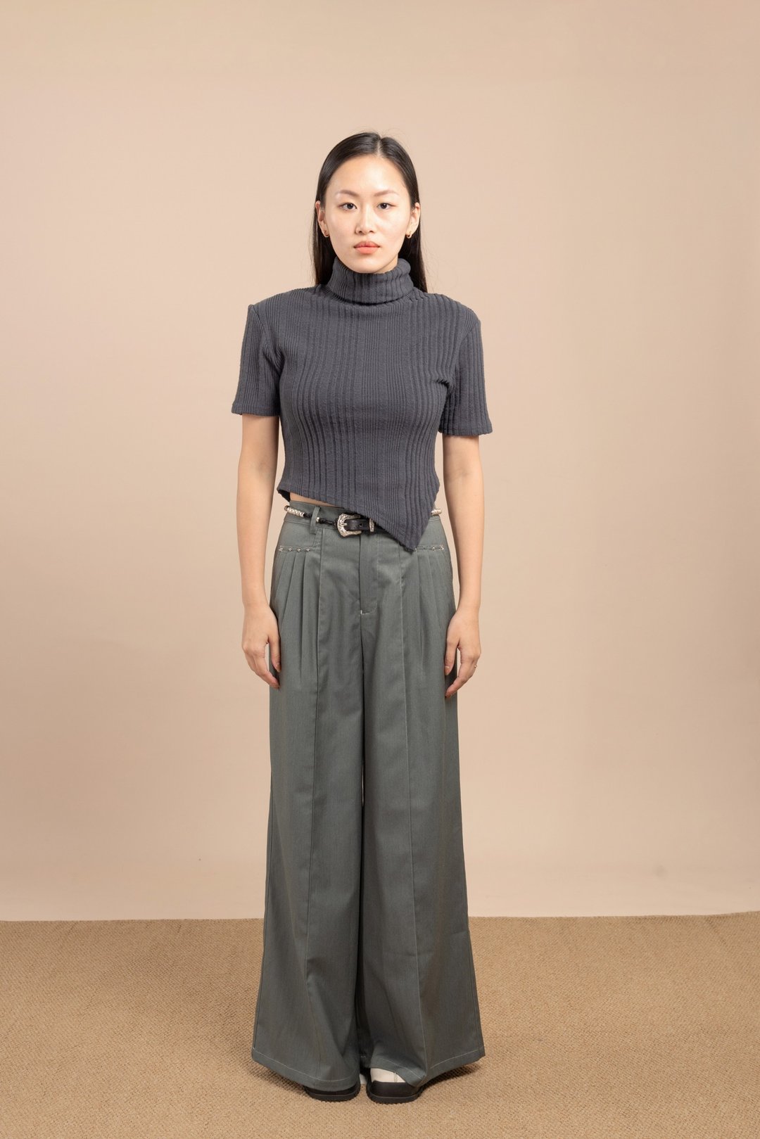 罗纹混纺毛衣  Ribbed blend jumper - 女装 T 恤 - 棉．麻 绿色