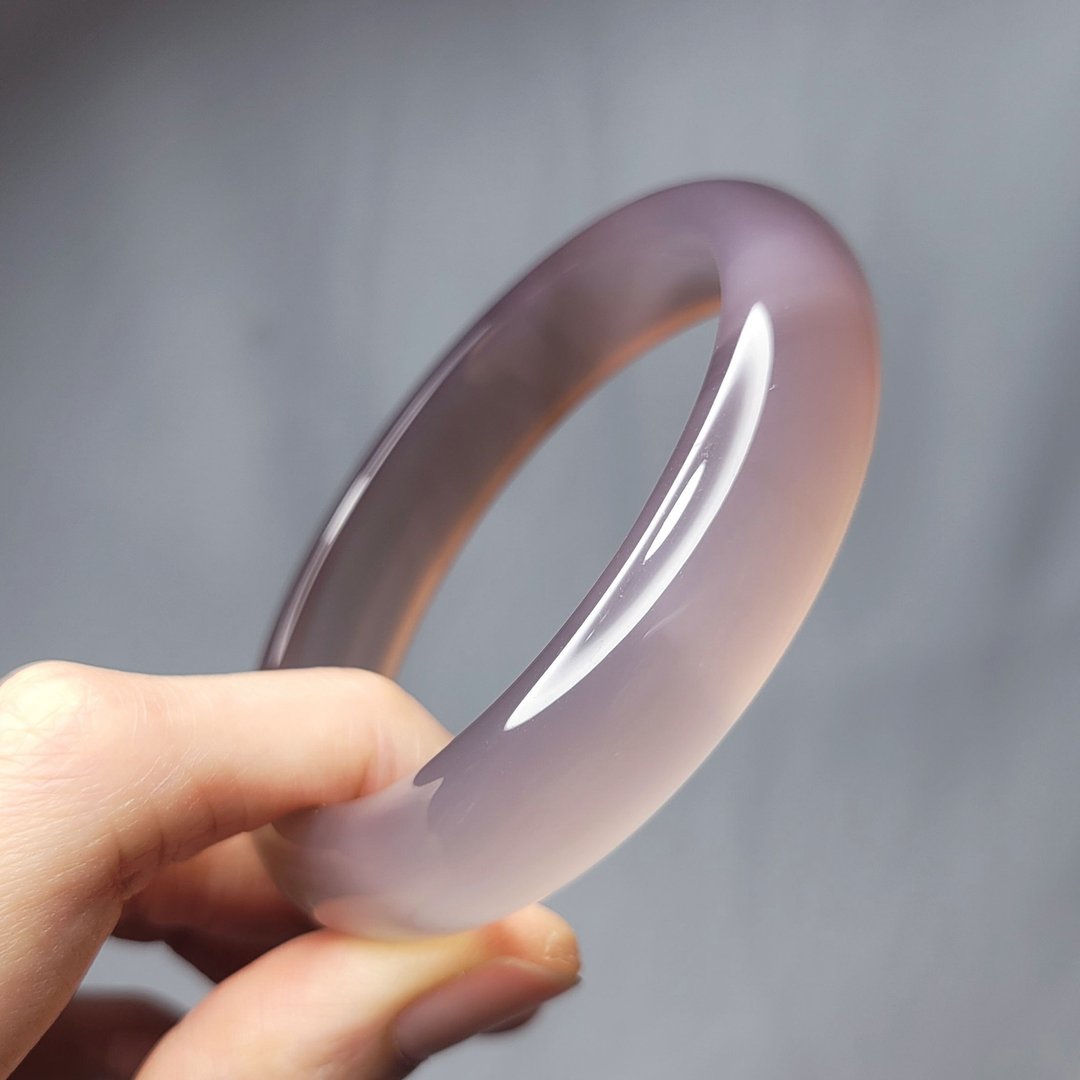 天然 冰种 粉紫 玉瓍 玛瑙 富贵 招财 手镯 18.5cm 带证书 单品 - 手链/手环 - 宝石 紫色