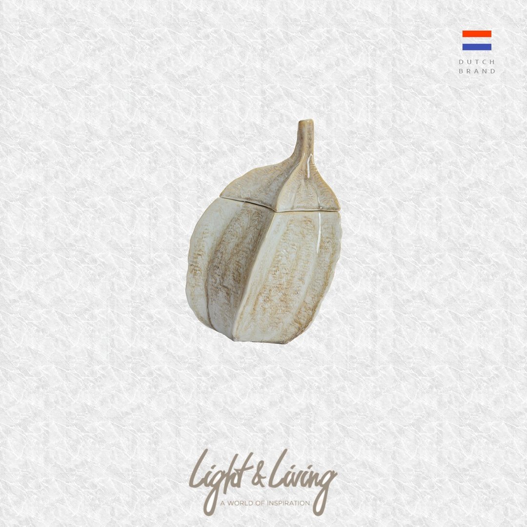 荷兰 Light & Living, 储物盒装饰品 SABARA 陶瓷沙土色 - 摆饰 - 陶 白色