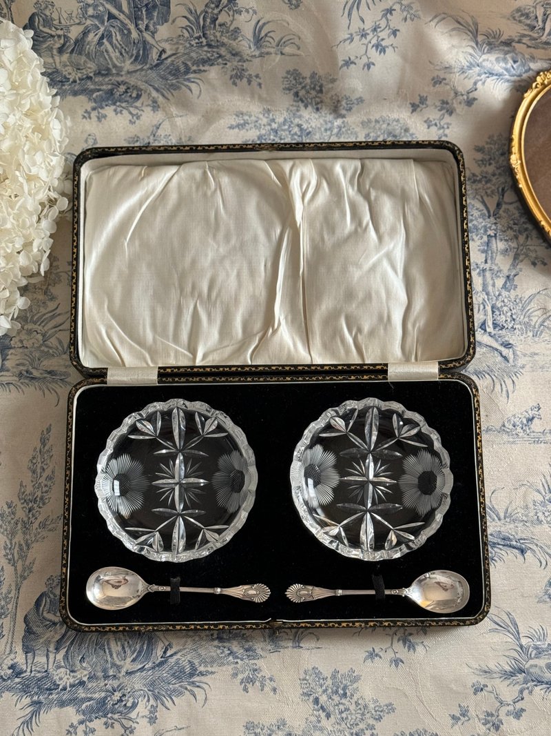 40460-法国古董水晶碟镀银汤匙套装 - 盘子/餐盘/盘架 - 水晶 