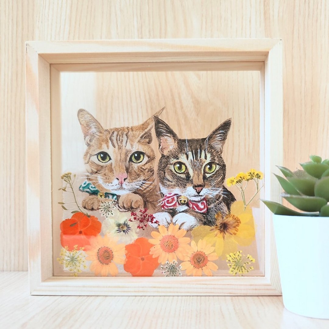 手绘猫咪の花花世界|定制化.细压克力干花画框|情人节.生日礼物 - 画框/相框 - 塑料 