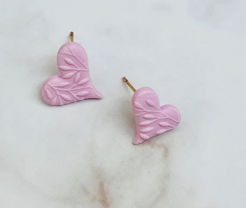 单纯粉心 Sweetheart - 耳环/耳夹 - 陶 粉红色