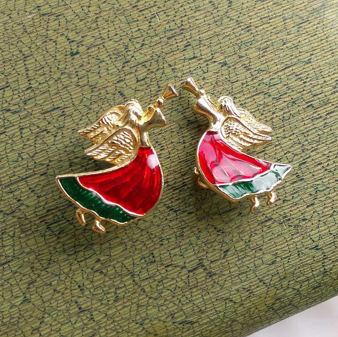 【西洋古董饰品 】可爱 对称 福音小天使 夹式耳环 - 耳环/耳夹 - 其他材质 金色