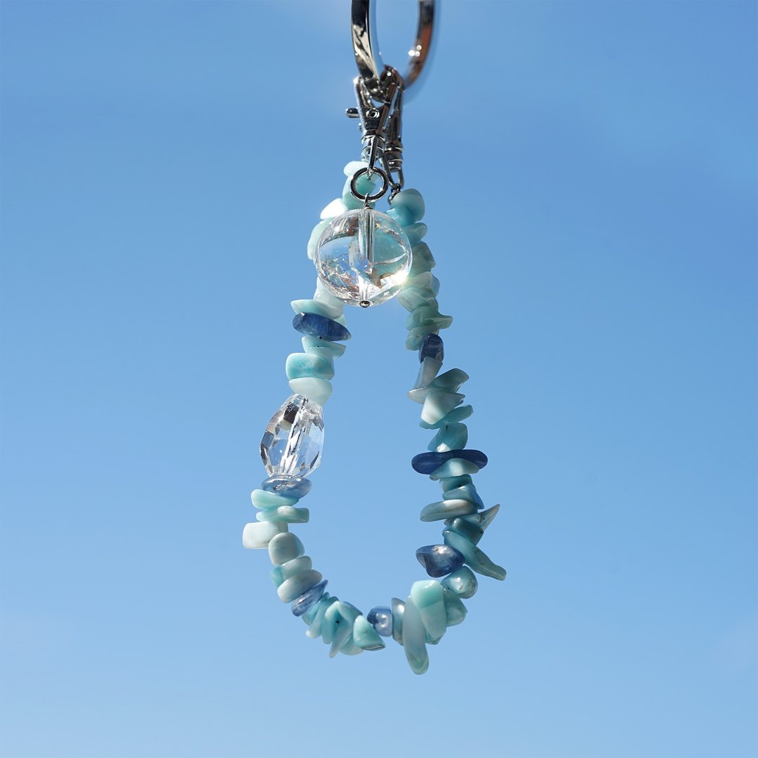 Larimar 与 水晶・蓝线石 的背部挂饰・钥匙圈 环礁 - 吊饰 - 宝石 蓝色