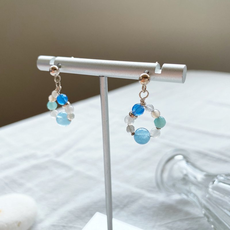 拾银 | 海洋的味道纯银耳环 | 海蓝宝 - 耳环/耳夹 - 纯银 蓝色