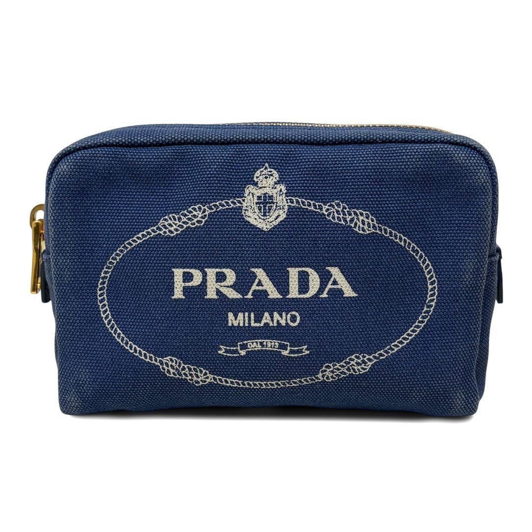 正品 PRADA 普拉达 Canapa 帆布化妆包 盥洗包 饰品收纳包 蓝色 1NA021 日本直送 - 化妆包/杂物包 - 其他材质 