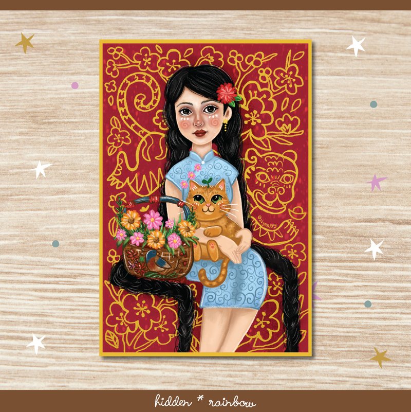 Tiger spirit postcard art print - 卡片/明信片 - 纸 红色