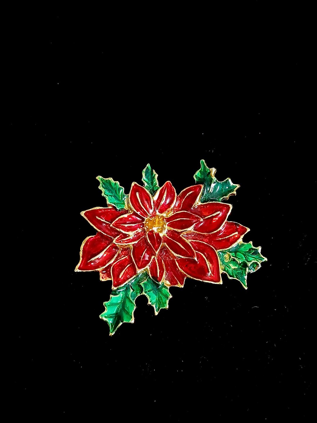 vintage jewelry 经典珐琅圣诞红  别针 胸针 - 胸针 - 其他金属 