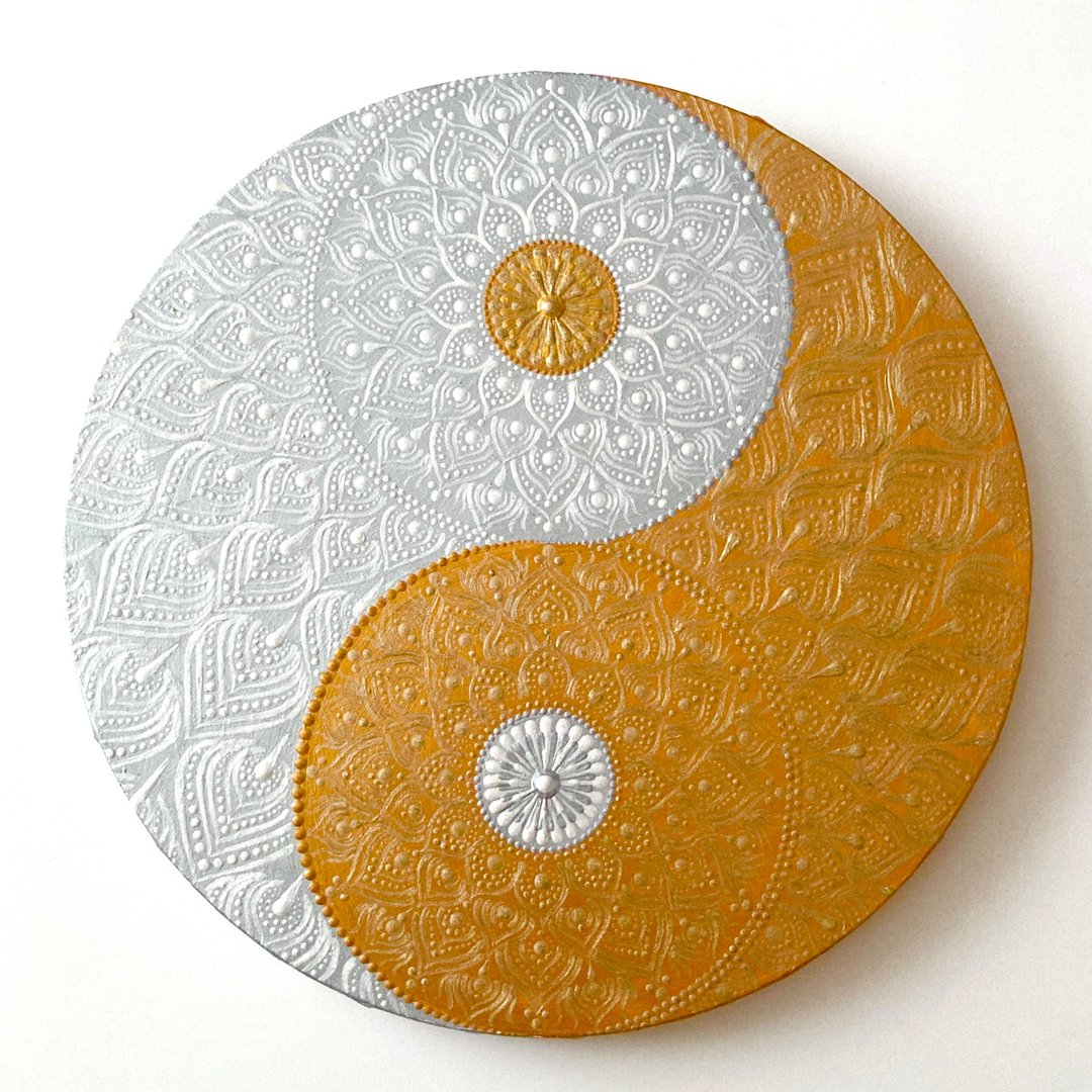 阴阳银金神点曼陀罗30厘米 - 海报/装饰画/版画 - 棉 金色