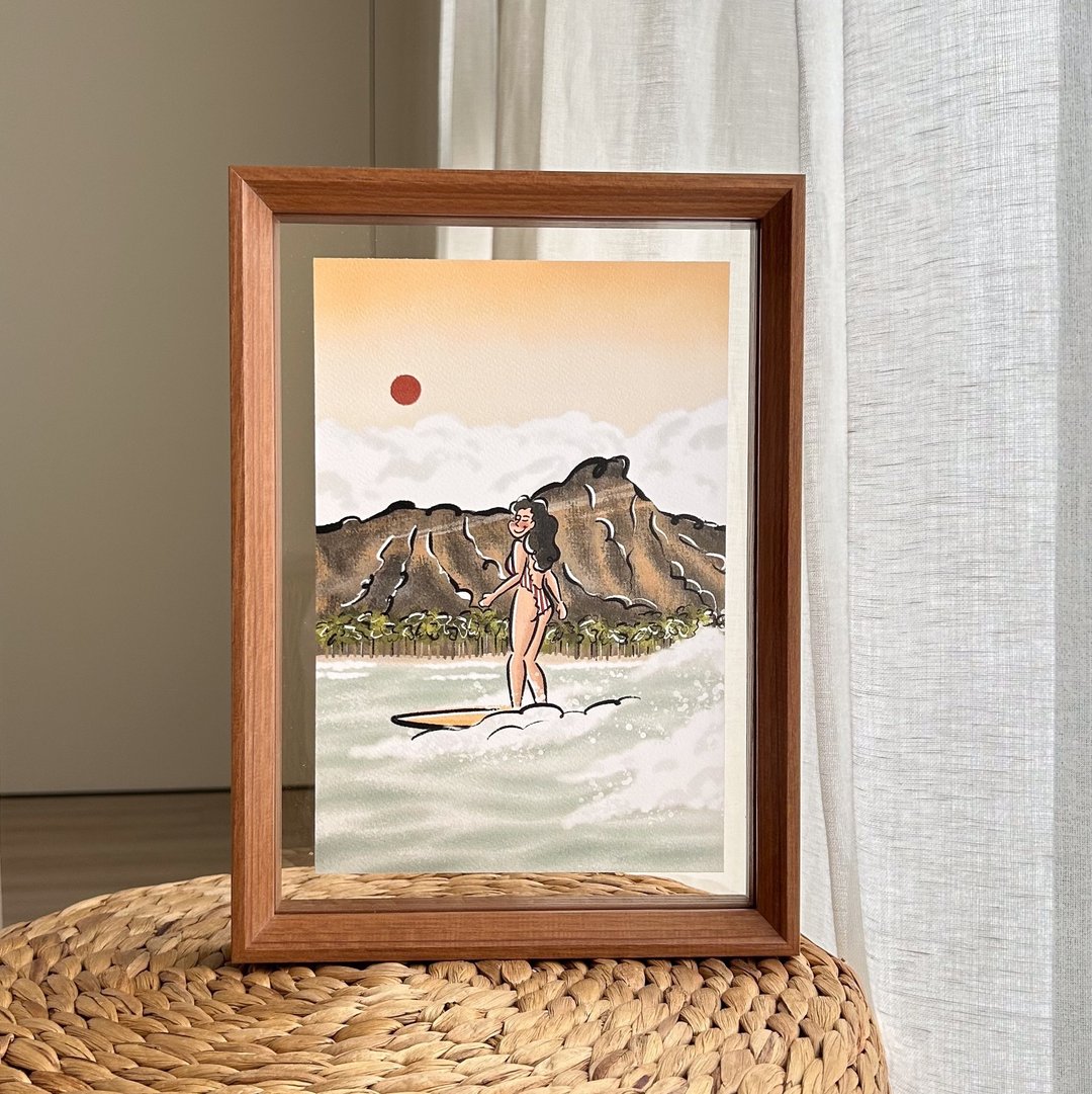夏日海岛风插画 自在 水彩纸直喷含画框 居家疗愈装饰 - 海报/装饰画/版画 - 纸 白色