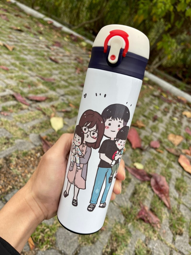 你家几口就是几口 蜡笔风家庭保温瓶 Q版交互画像 定制幸福纪念瓶 - 保温瓶/保温杯 - 不锈钢 蓝色