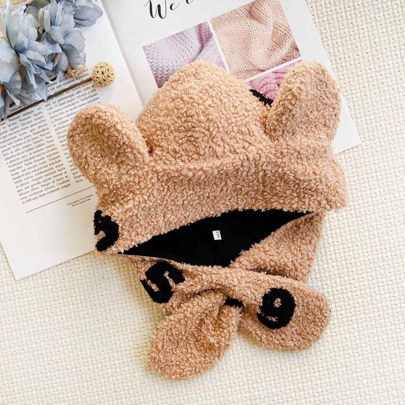 双面熊耳帽-羊羔绒毛 秋冬季保暖帽子 遮耳围巾帽 亲子造型订制 - 婴儿帽/发带 - 棉．麻 多色