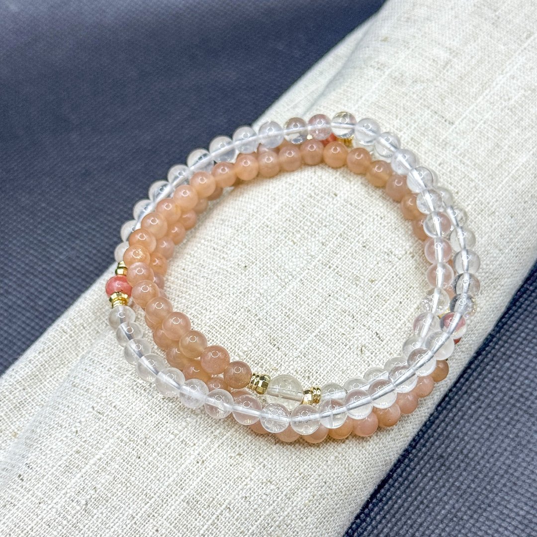 Zen | 108念珠 108 Beads  橙月亮 蓝针 红纹石 白水晶(楞严咒心) - 手链/手环 - 水晶 