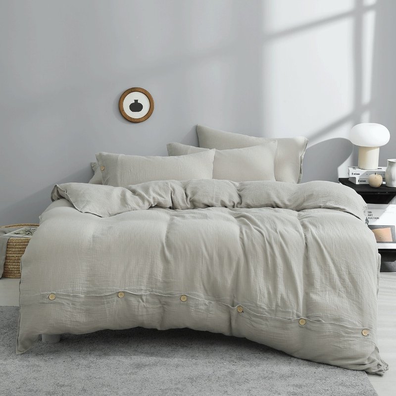 好关系 HAOKUANXI | 薄岚雾卡-二重纱透气床包被套枕套组 - 寝具 - 环保材料 卡其色