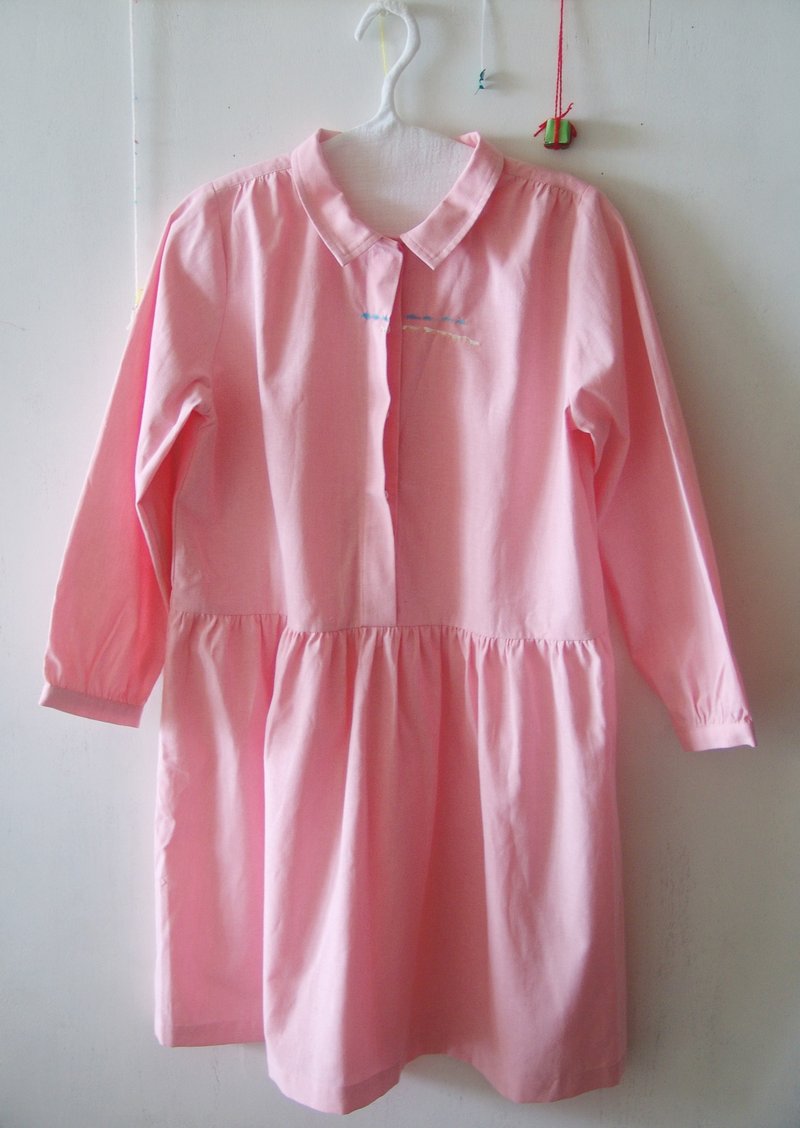 细褶洋装--蓝天白云 - 洋装/连衣裙 - 棉．麻 