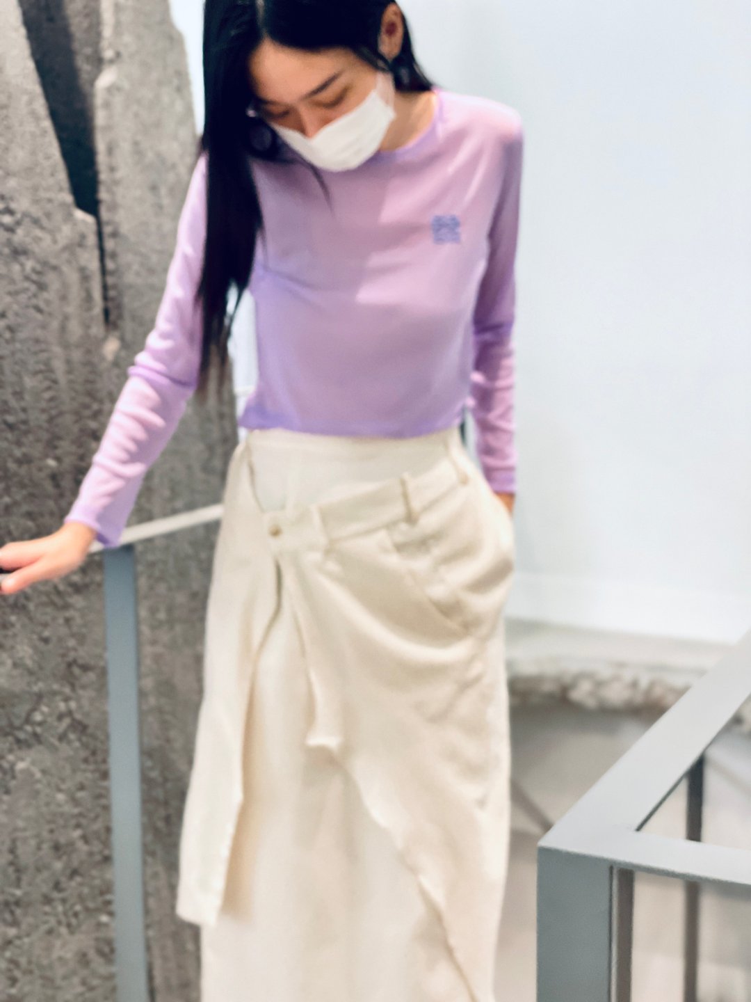 刺绣透肤贴身上衣 - 女装上衣 - 其他材质 紫色