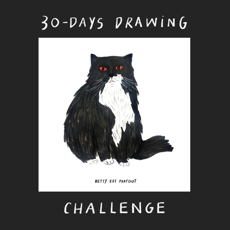 居家时尚英国长毛黑猫独家手绘画作/居家摆饰 - 海报/装饰画/版画 - 纸 白色