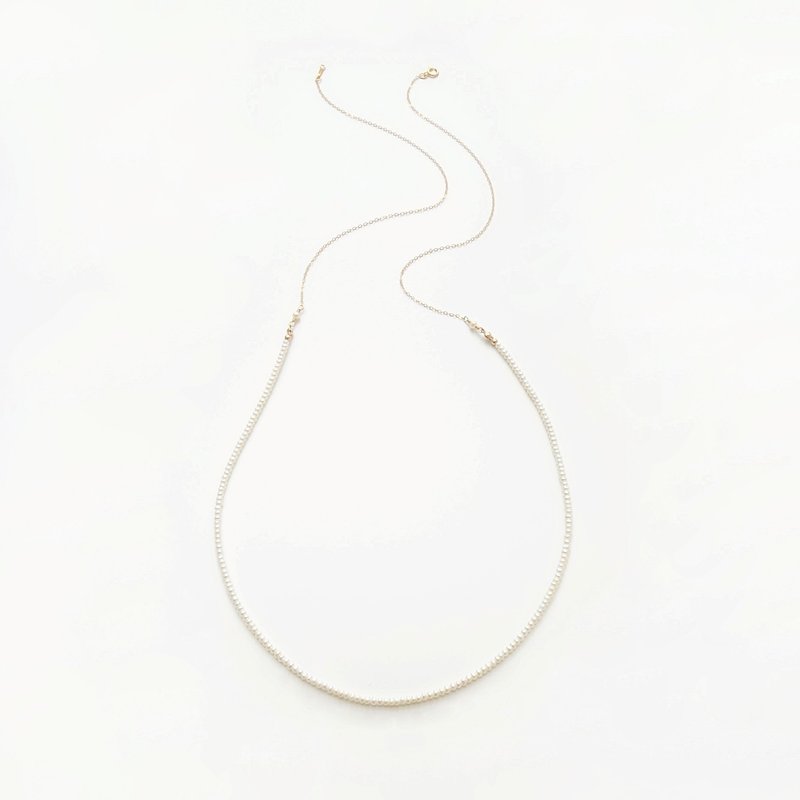 细细的 淡水珍珠 14Kgf 包金长链 洋装链 毛衣链 定制 - 长链 - 珍珠 白色