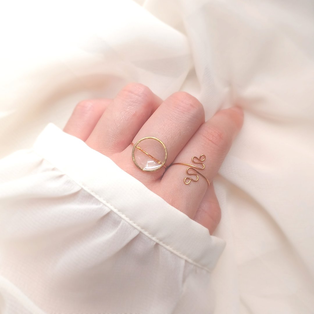 2-Piece Set Simple Wire Ring Set NO.02 (Clear, Free Size) - 戒指 - 树脂 透明