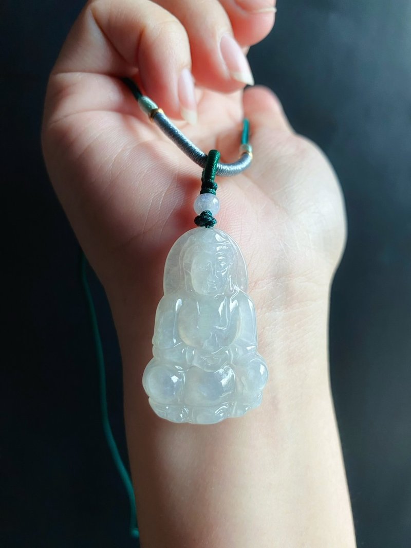 冰种翡翠 观音 菩萨 天然缅甸玉翡翠 礼物 玉坠 项链 保平安 佛像 - 项链 - 玉石 绿色