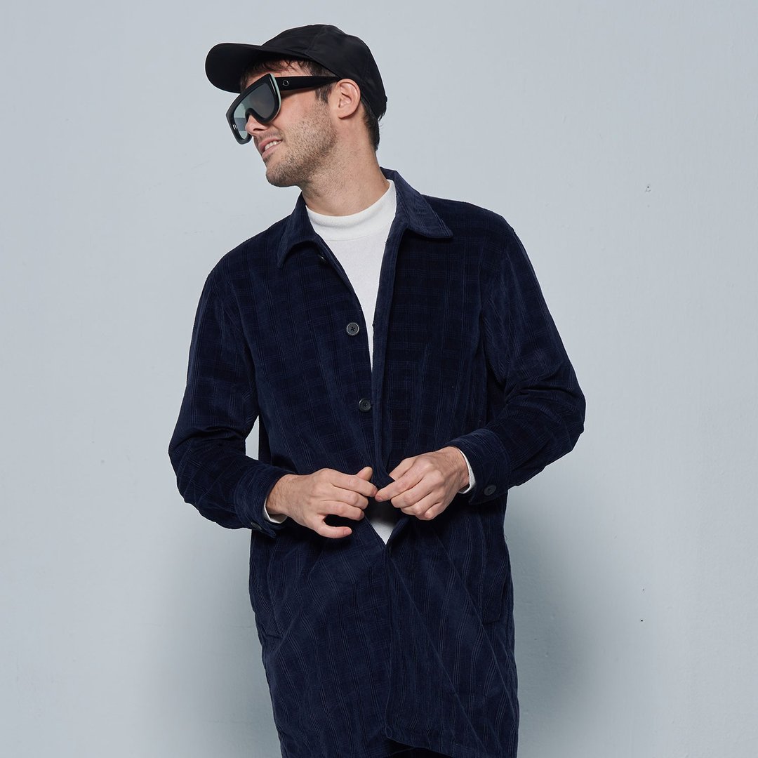 Stone@s Corduroy Coat / 灯芯绒格纹外套 海军蓝 - 男装外套 - 棉．麻 蓝色