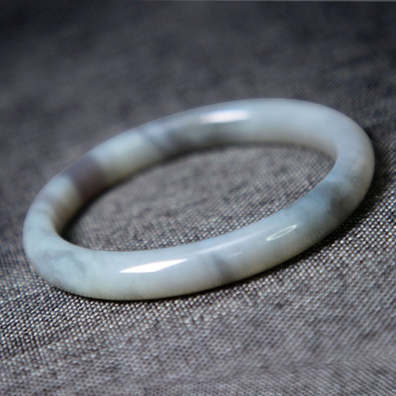 和田玉手镯57MM紫罗兰烟紫软玉女手环带证书肉质熟糯玉质浑厚细腻 - 手链/手环 - 玉石 