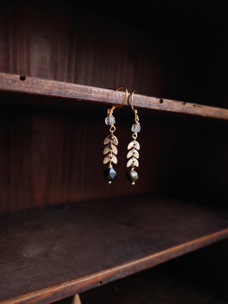 矿石水晶耳环_午夜棋局_耳勾耳夹_森系饰品_天然石矿石_14K包金 - 耳环/耳夹 - 水晶 