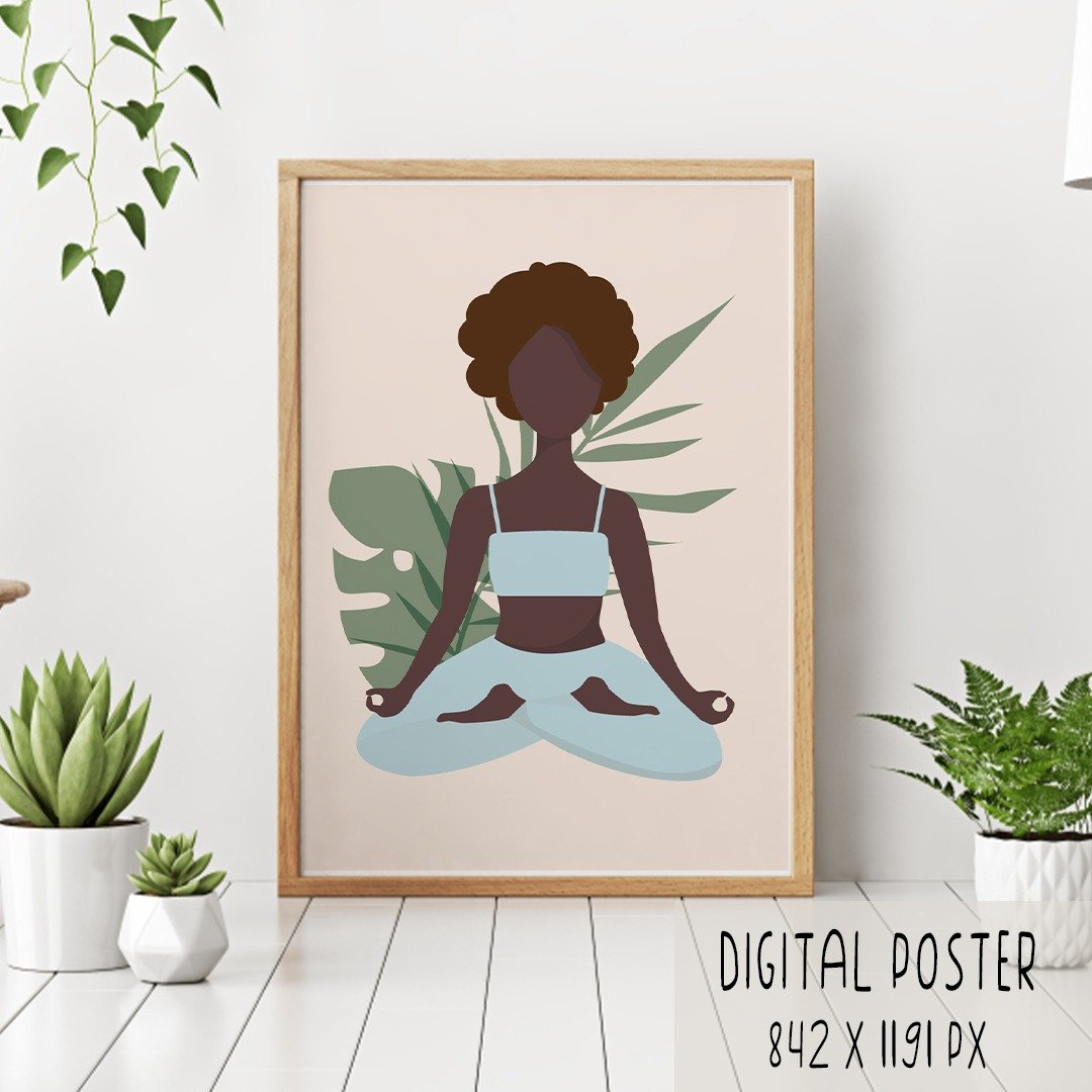 Abstract boho Yoga girl digital poster JPEG - 海报/装饰画/版画 - 其他金属 咖啡色