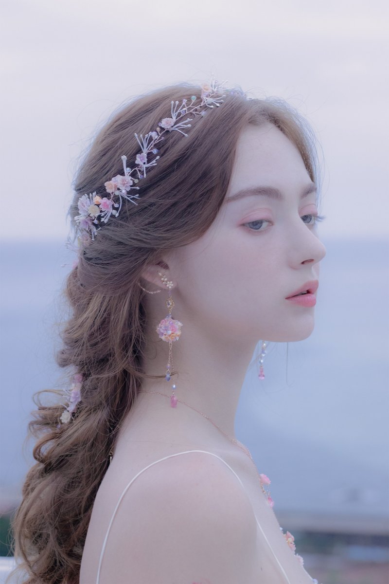 Camellia 椿梦:闪梦茶花桔梗多用途花球耳环(连可拆式耳夹) - 耳环/耳夹 - 粘土 粉红色