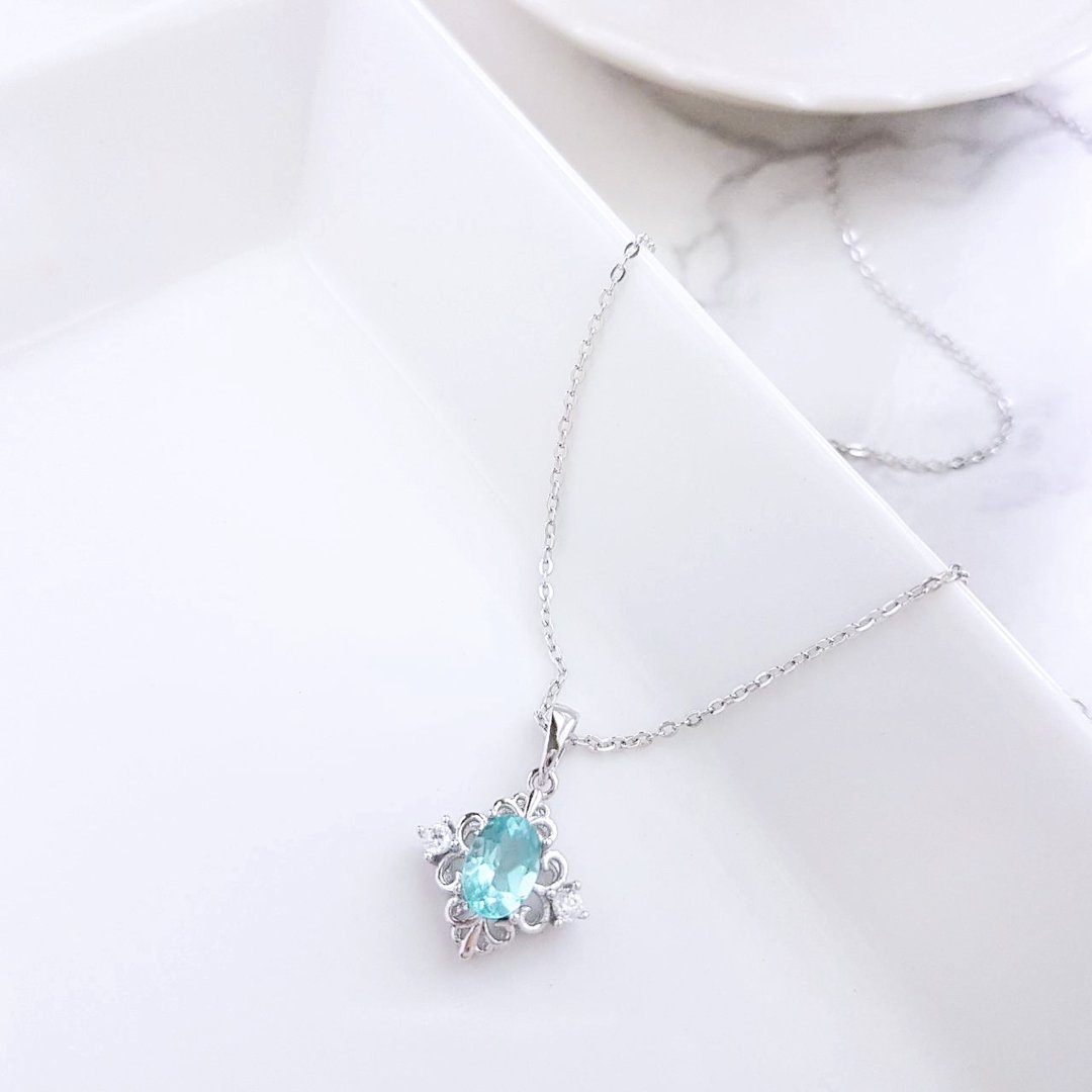 莫内花园。5X7mm 磷灰石 925 银墬链 - 项链 - 半宝石 蓝色