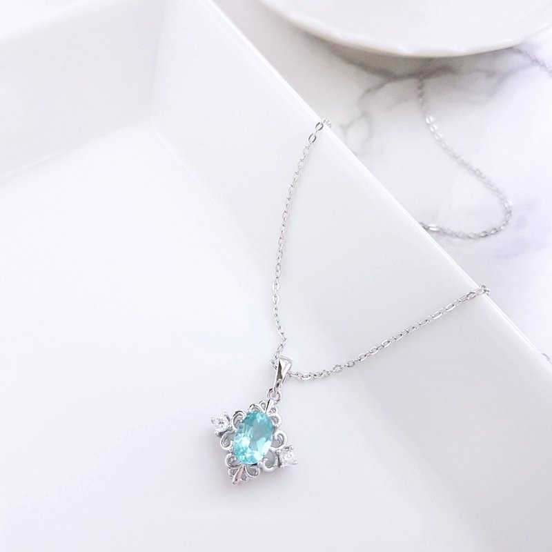 莫内花园。5X7mm磷灰石 925银墬链 - 项链 - 半宝石 蓝色