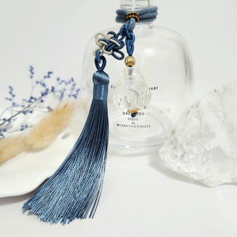 全净体白水晶趴九尾狐编绳车挂/净化磁场平衡情绪之水晶 - 吊饰 - 水晶 透明