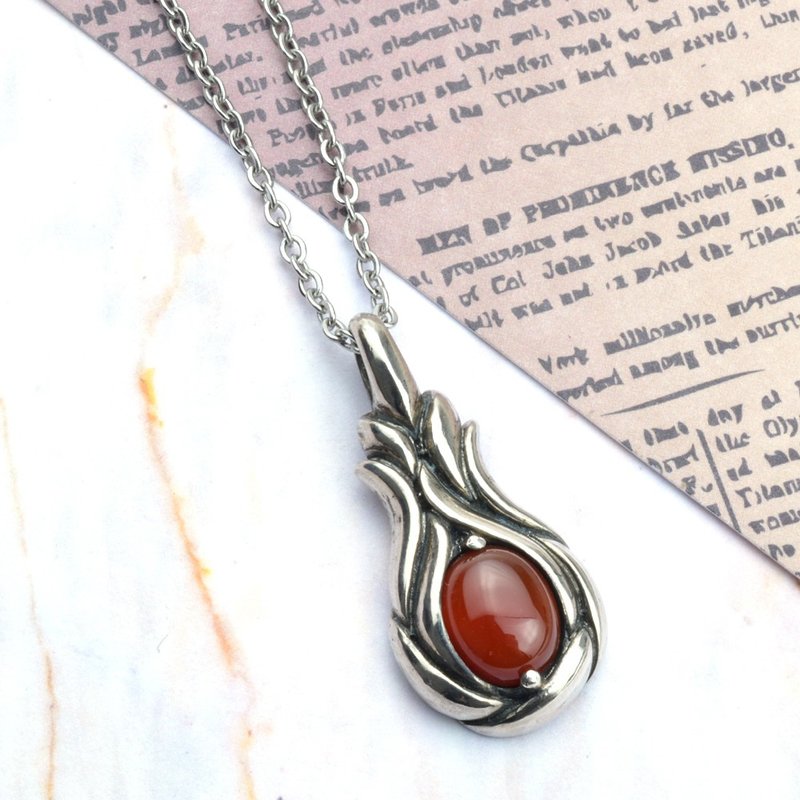 +水火共生+ 925纯银饰 北欧古典现代极简设计宝石项链坠饰 - 项链 - 纯银 银色