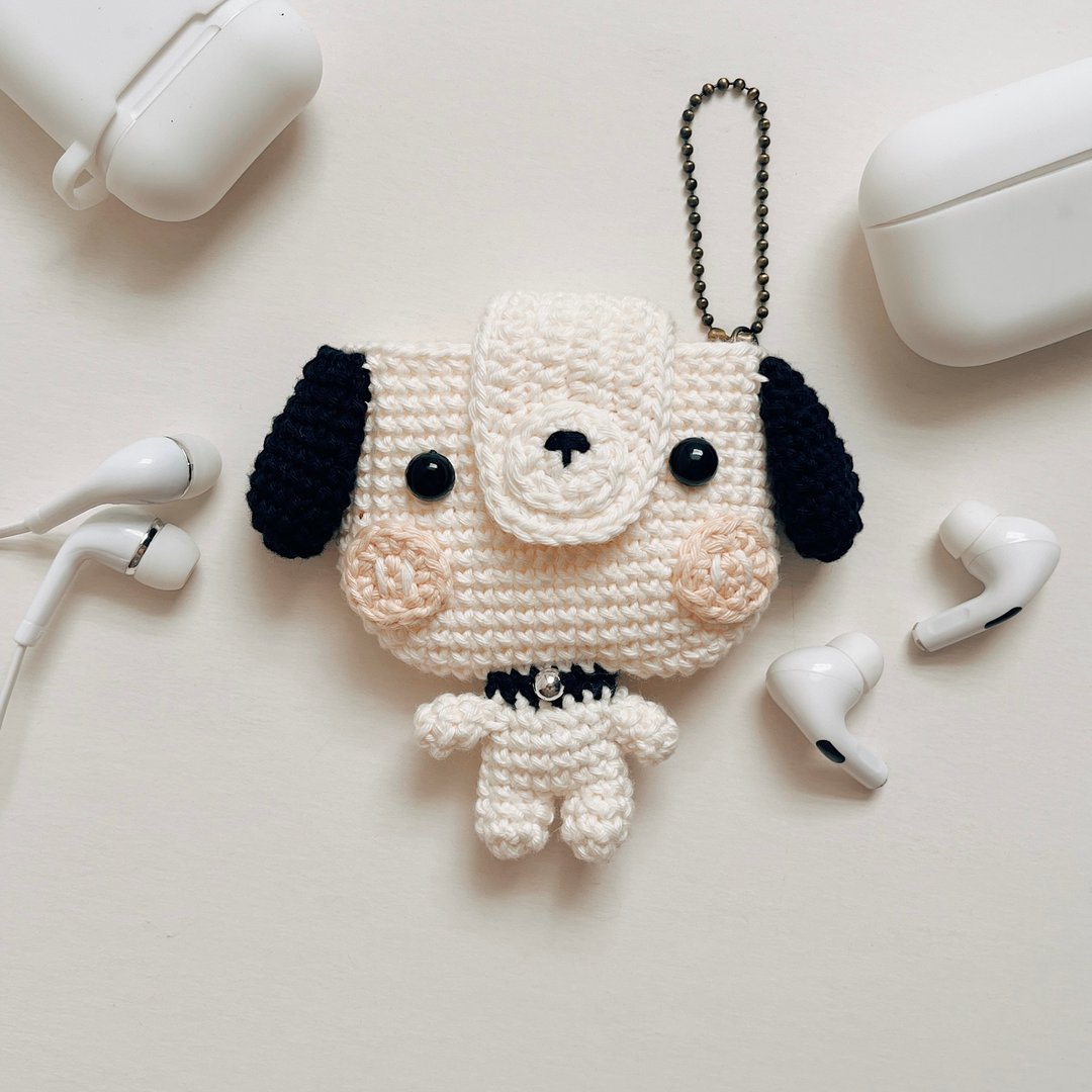 White Dog EarPods Pouch for AirPods 1/2/3/Pro, cute airpods 保護套 - 耳机收纳 - 棉 白色