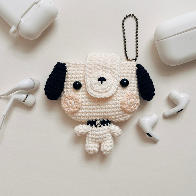 White Dog EarPods Pouch for AirPods 1/2/3/Pro, cute airpods 保護套 - 耳机收纳 - 棉．麻 白色