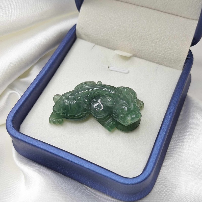 缅料 冰油绿貔貅 吊坠 手牌 | 天然缅甸玉A货翡翠 - 项链 - 玉石 